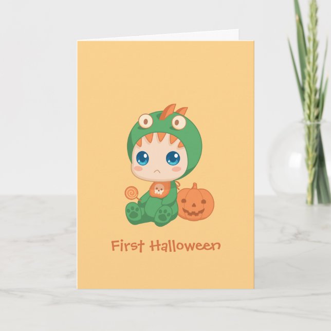 Tarjeta Primer disfraz de dinosaurio para bebé barato de H (Anverso)