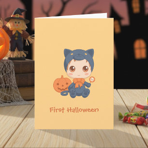 Tarjeta Primer disfraz de gato negro para bebé de Hallowee