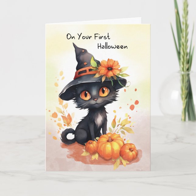 Tarjeta Primer gato dulce de Halloween (Anverso)
