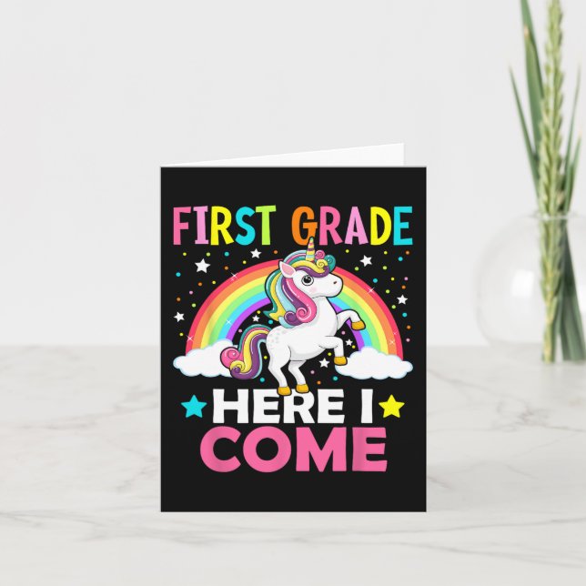 Tarjeta Primer Grado Aquí Vuelvo Unicorn A La Escuela Prim (Anverso)