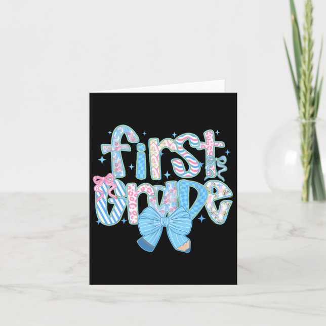 Tarjeta Primer Grado Preppy De Nuevo A Profesores De Flore (Anverso)