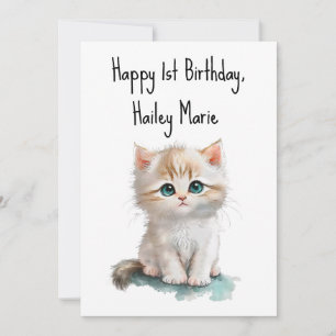 Tarjeta Primer Kitten de cumpleaños con ojos azules person