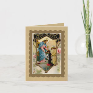 Tarjeta Primer muchacho de la comunión santa con Jesús y