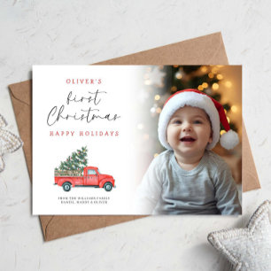Tarjeta Primer Navidad del bebé: foto de árbol de Navidad