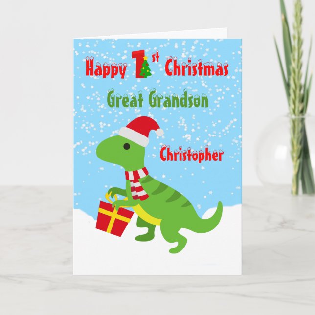 Tarjeta Primer Navidad Gran Abuelo Dinosaurio T Rex (Anverso)
