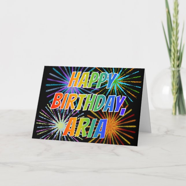 Tarjeta Primer nombre "ARIA" Diversión "FELIZ CUMPLEAÑOS" (Anverso)