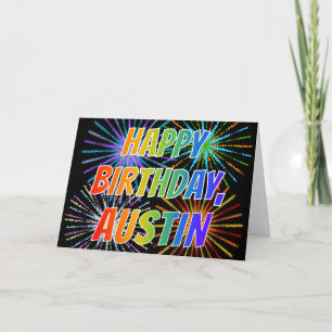 Tarjeta Primer nombre "AUSTIN" Diversión "FELIZ CUMPLEAÑOS
