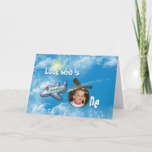 Tarjeta Primer oso cumpleaños en avión