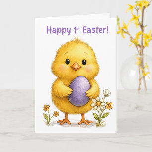 Tarjeta Primer Pascua del Bebé Pollito Lindo con Huevo Mor