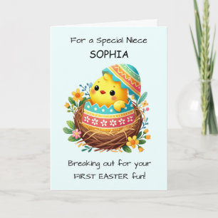Tarjeta Primer polluelo de sobrina de Pascua que sale del