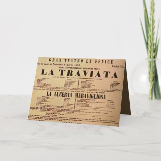 Tarjeta Primer Poster mundial de La Traviata (1853) (Anverso)