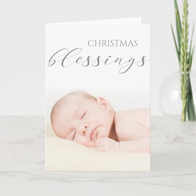 Tarjeta Primera bendición de Navidad del bebé - FOTO DE TU (Anverso)