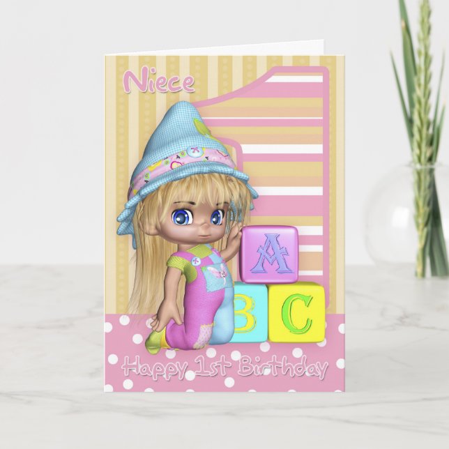 Tarjeta Primera carta de cumpleaños de sobrina con niñita  (Anverso)