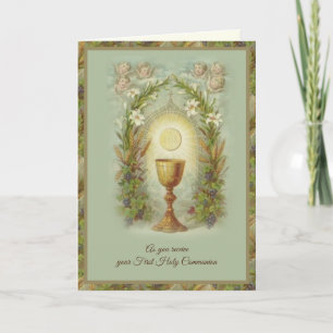 Tarjeta Primera Comunión Católica Elegante Oración