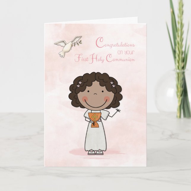 Tarjeta Primera comunión, Chica de piel oscura, felicitaci (Anverso)