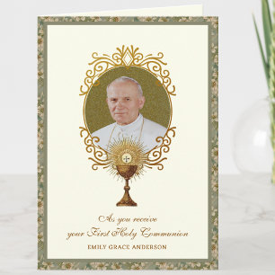 Tarjeta Primera Comunión Juan Pablo II Eucaristía