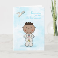 Primera comunión, niño de piel oscura, felicitacio
