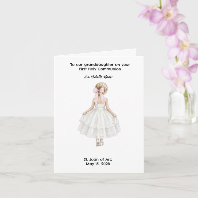 Tarjeta Primera Comunión personalizada para niñas (Orquídea)