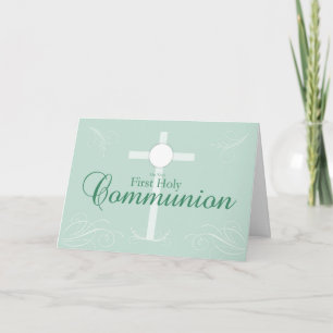 Tarjeta Primera comunión sagrada, guión en verde suave