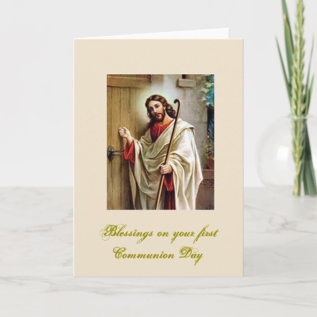 Tarjeta Primera comunión santa - enhorabuena - (Anverso)