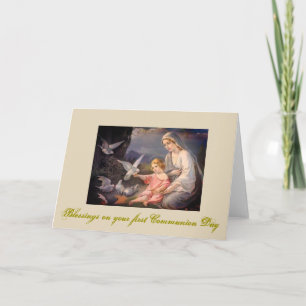 Tarjeta Primera comunión santa para el chica y el muchacho
