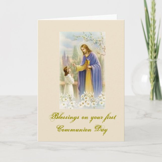 Tarjeta Primera comunión santa - para la enhorabuena - (Anverso)