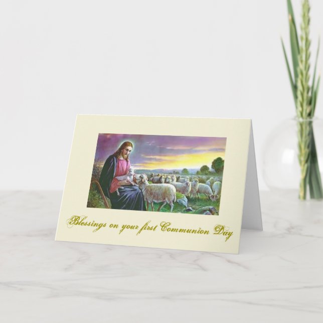 Tarjeta Primera comunión santa - para la enhorabuena - (Anverso)