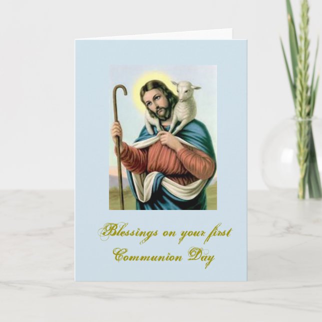 Tarjeta Primera comunión santa - para la enhorabuena - (Anverso)