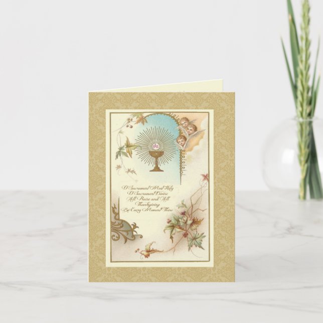 Tarjeta Primera Comunión Tradicional Católica Vintage (Anverso)
