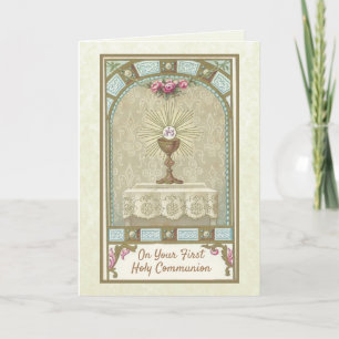 Tarjeta Primera Comunión Vintage Eucaristía Altar