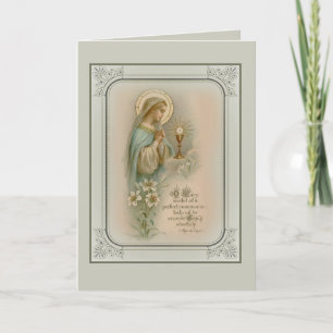 Tarjeta Primera Comunión Virgen María Eucaristía