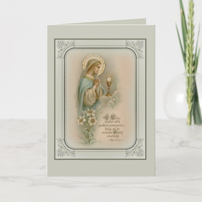 Tarjeta Primera Comunión Virgen María Eucaristía (Anverso)