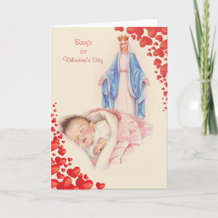 Tarjeta Primera El día de San Valentín Virgen Religiosa de