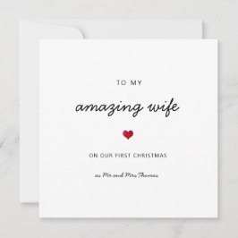 Tarjeta Primera esposa navideña corazón romántico mr y mrs