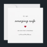 Tarjeta Primera esposa navideña corazón romántico mr y mrs<br><div class="desc">tarjeta minimalista linda para novia,  esposa,  prometida,  amante; a mi increíble esposa (personalizar CUALQUIER persona) en nuestra primera Navidad con nombres personalizados de pareja. la parte trasera está en blanco para cualquier mensaje!</div>