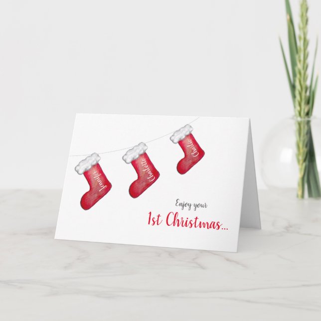 Tarjeta Primera familia de Navidades del bebé personalizad (Anverso)