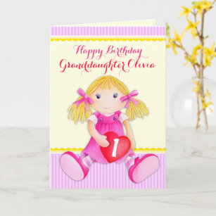 Tarjeta Primera fecha de cumpleaños de la muñeca rag nieta