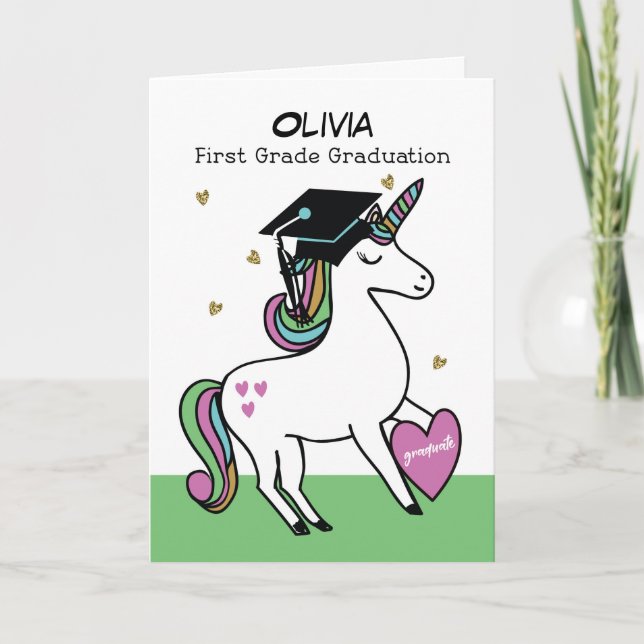 Tarjeta Primera Graduación Felicitaciones Unicorn (Anverso)