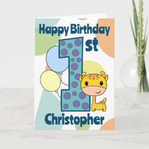Tarjeta Primera jirafa personalizada para el 1er cumpleaño
