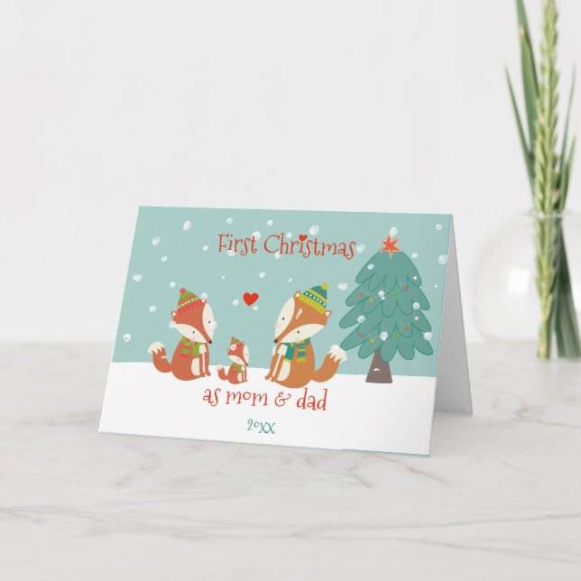 Tarjeta Primera Navidad como mamá y papá - Trampas de bosq (Anverso)