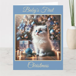 Tarjeta Primera Navidad de Baby Kitten (Azul)