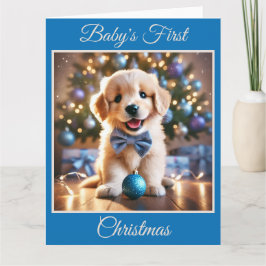 Tarjeta Primera Navidad de Baby Puppy (Azul)