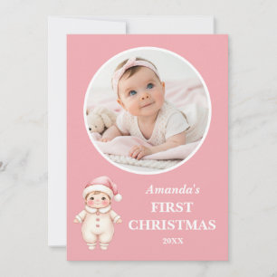 Tarjeta Primera Navidad de la Bebé Niña Foto Rosa de Santa