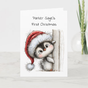 Tarjeta Primera Navidad del Bebé, Pingüino Bebé, Texto Neg