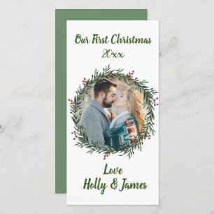 Tarjeta Primera Navidad, foto de pareja, nombres