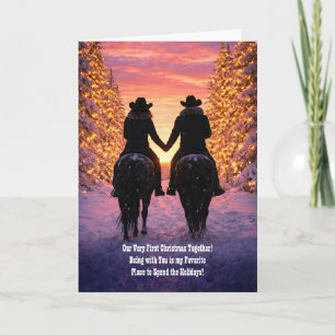 Tarjeta Primera Navidad Juntos Pareja Atardecer Romántico