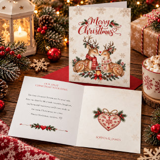 Tarjeta Primera Navidad Juntos Pareja Reno Nórdico