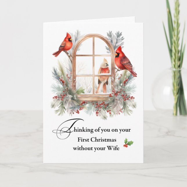 Tarjeta Primera Navidad sin tu esposa Cardenal Birds (Anverso)