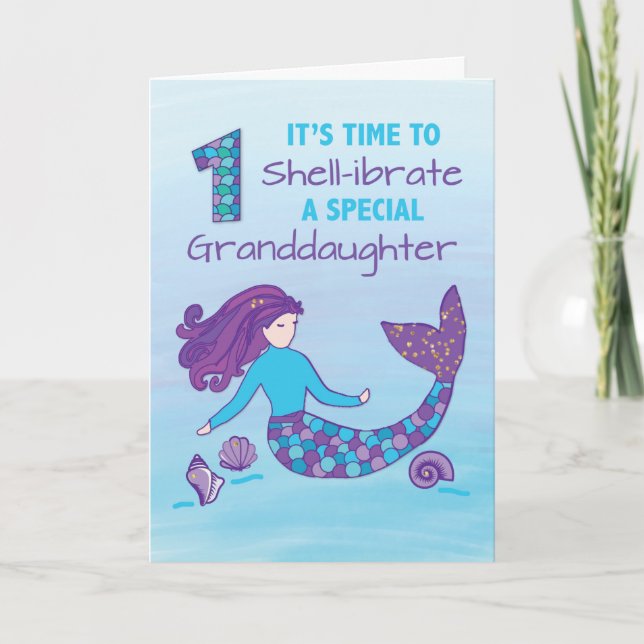 Tarjeta Primera nieta cumpleaños Sparkly Look Mermaid (Anverso)