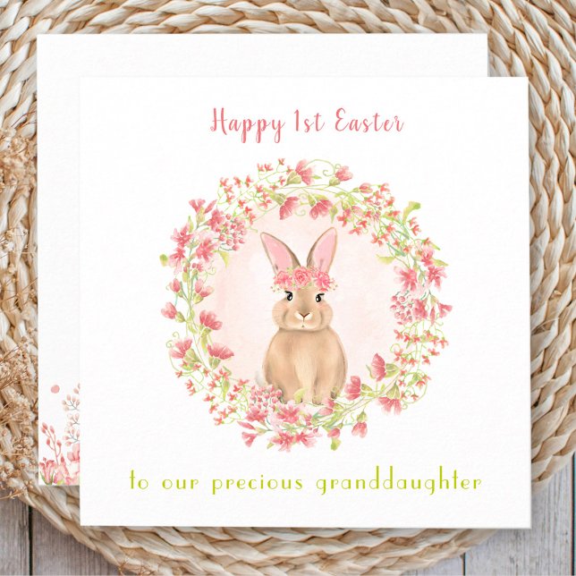 Tarjeta Primera Pascua Coneja Rosa Niña Nieta (First Easter Pink Bunny Girl Granddaughter Card)